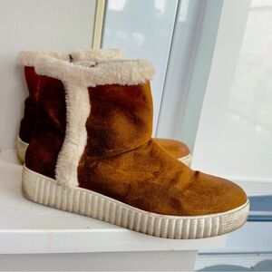 Arizona Jean Company Brown Faux Suede Shearling-Lined Ankle Booties